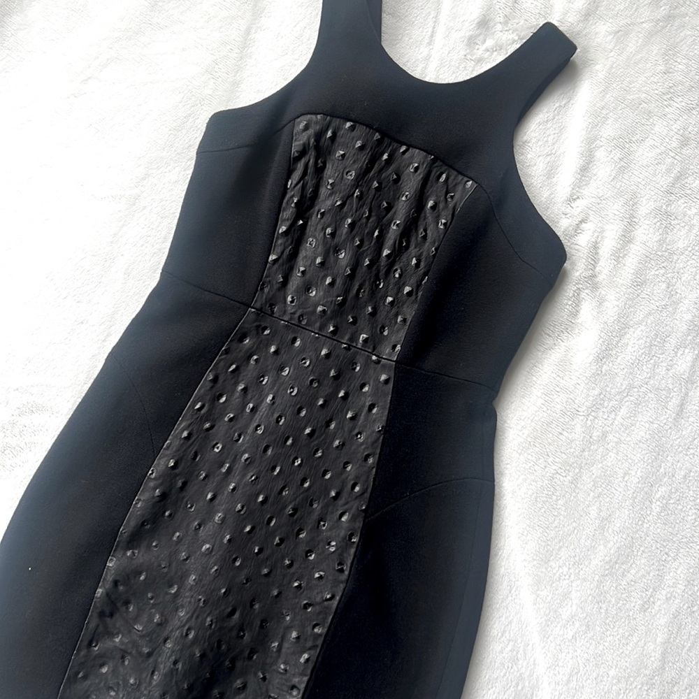 Milly black sheath dress w leather detail